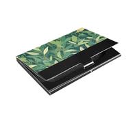 siphylline Modern Leaves Green Ultra-thin business cards holder With Leather & Stainless Steel card holder for Travel Home or Office Use