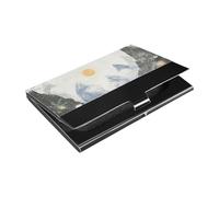 siphylline Mountain Sun Black White Ultra-thin business card holder travel with Leather and Stainless Steel card case for Business Meeting Use