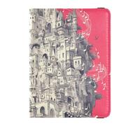 siphylline Mysterious and Fantastical Castle Music Notes Hot Pink Leather Passport and Vaccine Card Wallet Combo Passport Case Travel Documents Wallet Passport Cover with RFID Blocking Waterproof