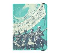 siphylline Mysterious Unique Skeleton Band White Sheet Music Score Teal Background Leather Passport Holder Cover Wallet Passport Case Travel Documents Wallet Passport Holder Ultra Slim