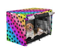 siphylline Neon Strips Rainbow Color Black Stars Cage Covers for Dog Crates Privacy Wire Cage Cover with Roller Shades