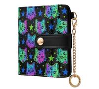 siphylline Neon Wizard Cat Women's Minimalist Folding Wallet Convenient PU Leather Bifold Wallet for Woman Girl