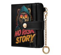 siphylline No Risk No Story Bear Ladies PU Leather Bifold Wallet Portable PU Leather Folding Wallet for Women