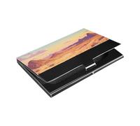 siphylline Orange Desert Art Sun Ultra-thin business card holders With Leather & Stainless Steel card holder for Women or Men