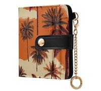 siphylline Palm Tree Obsidian Orange Brown Women's Minimalist Folding Wallet Convenient Minimalist PU Leather Wallet for Woman Girl