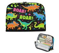 siphylline Pencil Bag Large Capacity Makeup Bags Simple Organizer Box for Man Grade School Supplies Roaring Dino Spot Black Green Blue