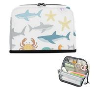 siphylline Pencil Bags Large Capacity Pen Case Lightweight Stationery Storage for Women Middle School under Ocean Animal Shark Crab Colorful White