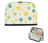 siphylline Pencil Bags Large Capacity Upright Storage Bag Zip Stationery Pen Bag for Teens School Supplies Green and Yellow Stars