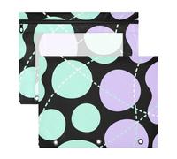 siphylline Pencil Box 3-Holes 3 Rings Pocket for A4 Paper Letter 2 Pack Teacher Home Abstract Art Round Green Purple