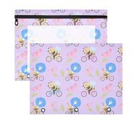 siphylline Pencil Box 3-Holes Pen Holder Case for A4 Paper Letter 2 Pack Students College Supplies Lovely Morning Glory Purple Funny Bees