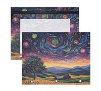 siphylline Pencil Box Adorable 3 Rings Pocket for A4 Paper Letter 2 Pack Teacher Storing School Students Teacher Supplies Night Sky Countryside Swirling Stars