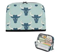 siphylline Pencil Box Large Capacity Make Up Bag Slim Coin for Teens Kindergarten Jon Klassen Style Bull Baby Blue