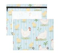 siphylline Pencil Box Multi-Purpose 3 Hole Pocket for 3 Rings Binder 2 Pack Students School Supplies Chicky Hen Animal Rustic Farm Flower Pattern Blue Stripe