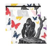 siphylline Pencil Box Portable 3 Hole Pocket for 3 Rings Binder 2 Pack Students College Supplies Wild Animal Gorilla Black White