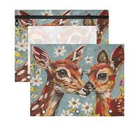 siphylline Pencil Box Portable 3 Rings Pocket for 3 Rings Binder 2 Pack Students Classroom Supplies Sweet Home Oil Painting Animal Deer Floral Colorful