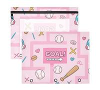 siphylline Pencil Box Portable Pen Holder Case for 3 Rings Binder 2 Pack Students Class Pink Baseball Maze Game Pattern