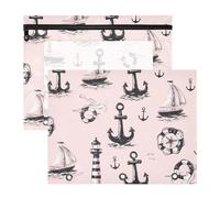siphylline Pencil Box With 3 Reinforced Grommets 3 Hole Pocket for 3 Rings Binder 2 Pack Students Storing School Students Teacher Supplies Sea Lighthouse Achor Peach