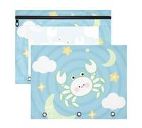 siphylline Pencil Box With 3 Reinforced Grommets 3 Hole Punch for 3 Rings Binder 2 Pack Students Classroom Supplies Line Drawing Crab Blue Green