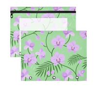 siphylline Pencil Box With 3 Reinforced Grommets 3 Hole Punch for A4 Paper Letter 2 Pack Teacher Class Fashion Orchid Flower Green