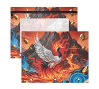 siphylline Pencil Box With 3 Reinforced Grommets Plastic File Folder for 3 Rings Binder 2 Pack Teacher Storing School Students Teacher Supplies Abstract Fire Mountain Crane Red