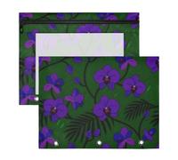 siphylline Pencil Box With Zipper Plastic File Folder for 3 Rings Binder 2 Pack Students Class Fashion Orchid Flower Dark Green Black