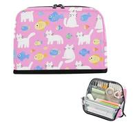 siphylline Pencil Carrying Case Large Capacity Makeup Bag Slots Storage Organizer for Teen Girls Preppy School Supplies Cartoon Cute White Cats and Fish