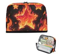 siphylline Pencil Carrying Case Large Capacity Pen Bags Standing Multi-Purpose Bag for College Student College Fire Burning Stars Red Black