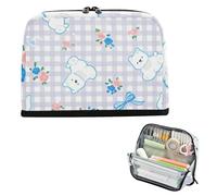 siphylline Pencil Carrying Case Large Capacity Pen Case Organizer With Compartment Desk Organizer for Men Middle School Cartoon Cute White Dog Plaid