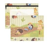 siphylline Pencil Case 3-Holes Pen Holder Case for A4 Paper Letter 2 Pack Teacher Art Supplies Storage Cartoon Farmer Hedgehogs Green