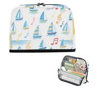 siphylline Pencil Case Bag Large Capacity Pen Case Zippered Stationery Pencil Case for Teens Office Sea Blue Sailing Boat Note White