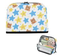 siphylline Pencil Case Box Large Capacity Pen Bags Expandable Organizer Box for Teen Girls Cosmetics Cantoon Blue Yellow Stars Cute Bears