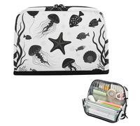 siphylline Pencil Case Box Large Capacity Upright Storage Bag Coin for Women Middle School Black White Underwater Fish