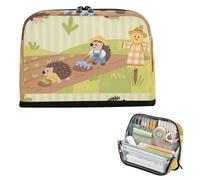 siphylline Pencil Case Holder Large Capacity Makeup Bags Large Stationery Pen Bag for Preppy Grade School Supplies Cartoon Farmer Hedgehogs Green