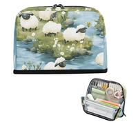 siphylline Pencil Case Large Capacity Makeup Slots Organizer Box for Student Grade School Supplies Cartoon Sheep A River