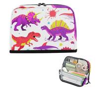 siphylline Pencil Case Organizer Large Capacity Makeup Simple Case Pencil Holder for Adults Kindergarten Cartoon Dinosaur Roaring Red White