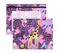 siphylline Pencil Cases Adorable 3 Hole Pocket for A4 Paper Letter 2 Pack Teacher School Supplies Funny Giraffe Monkey Purple Pink Gingham