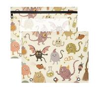 siphylline Pencil Cases Multi-Purpose 3 Rings Pocket for A4 Paper Letter 2 Pack Students Home Monsters Cute Cartoon Vintage