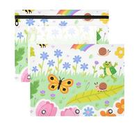 siphylline Pencil Cases Multi-Purpose Storage Bag for A4 Paper Letter 2 Pack Students College Supplies Childish Butterfly Rainbow Flower Bee Colorful