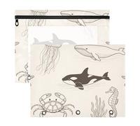 siphylline Pencil Cases With 3 Reinforced Grommets Pen Holder Case for A4 Paper Letter 2 Pack Teacher Home Ocean Animal Black Beige Shark Jellyfish