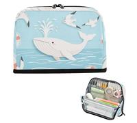 siphylline Pencil Holder Case Large Capacity Makeup Pouches Sturdy Organizer Box for Adults Middle School White Whales Blue Waves