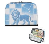 siphylline Pencil Holder Case Large Capacity Pen Case Cosmetic Cute Stationery Pencil Case for Student High School Leo Blue White Checker