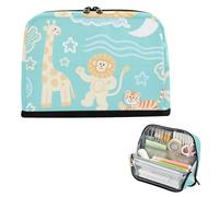 siphylline Pencil Organizer Case Large Capacity Make Up Bags Slim Stationery Bag for College Student Travel Cute Animal Giraffe Tigers Star Yellow Blue