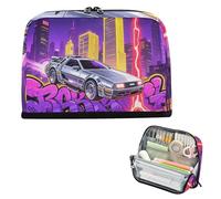 siphylline pencil pouches Large Capacity Pen Bag Multi-Purpose Stationery Bag for Kids School Graffiti Lightning Building Car Purple