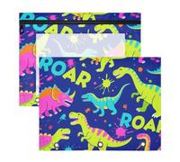 siphylline pencil pouches Multi-Purpose 3 Hole Pocket for 3 Rings Binder 2 Pack Teacher Storing School Students Teacher Supplies Roaring Dino Spot Dark Blue Green
