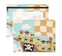 siphylline pencil pouches Multi-Purpose 3 Hole Pocket for A4 Paper Letter 2 Pack Students Home Cartoon Cute Parrot Pirate Blue Brown