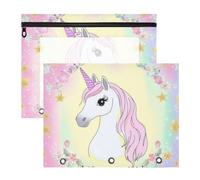siphylline pencil pouches Sturdy 3 Rings Pocket for A4 Paper Letter 2 Pack Teacher Back To School Dreamy unicorns Magical