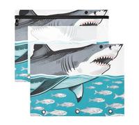 siphylline pencil pouches With Smooth Zippers Pocket Folders for 3 Rings Binder 2 Pack Teacher School Supplies Carnivore Animal Shark Teal
