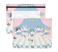 siphylline pencil pouches With Zipper Pocket Folders for A4 Paper Letter 2 Pack Teacher Art Supplies Storage Pink Blue Cats Dancing Cartoon