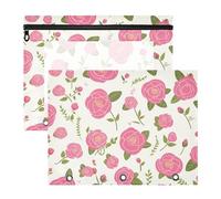 siphylline pencil poucheses 3-Holes 3 Hole Pocket for A4 Paper Letter 2 Pack Students Class Simple Spring Rose Peach