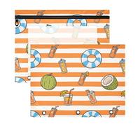siphylline pencil poucheses 3-Holes Pen Holder Case for A4 Paper Letter 2 Pack Students Classroom Supplies Orange White Stripes Summer Juice